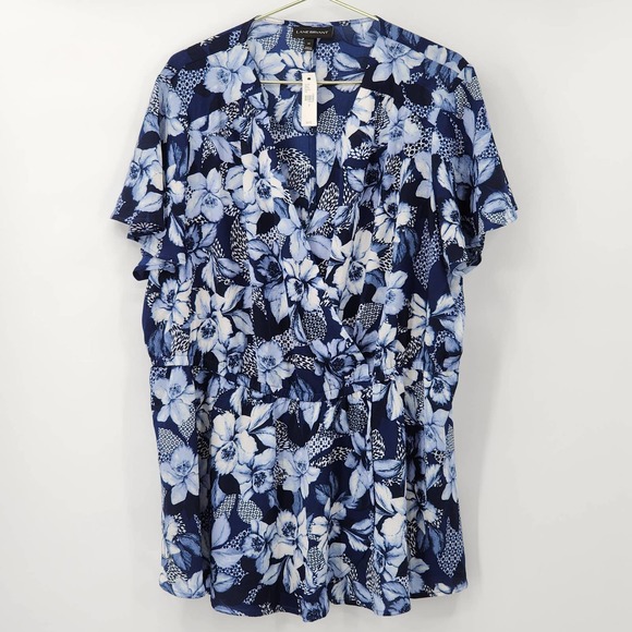 Lane Bryant blue floral wrap front tunic top short bell sleeves Plus Size 22 NWT - Picture 1 of 5